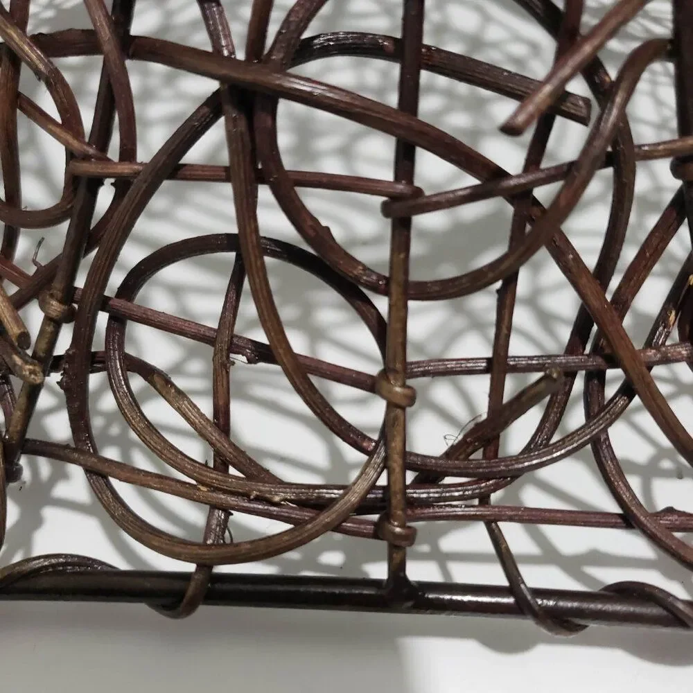Brown Square Woven Bentwood Vine Branch Basket Over Metal Frame 11